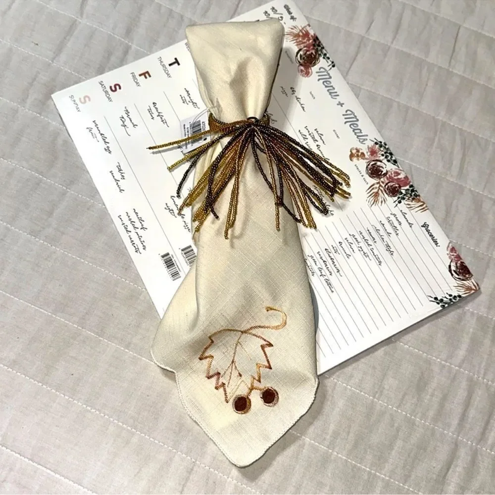 C&F Home Gold Set of 8 Tone Brown Shades Beaded Tasseled Dinner Napkin Rings